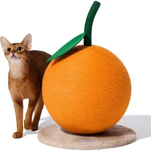 Orange Cat Scratching Post, Cute Cat Scratcher with Jute Rope, Vertical Cat Scratch Post for Indoor