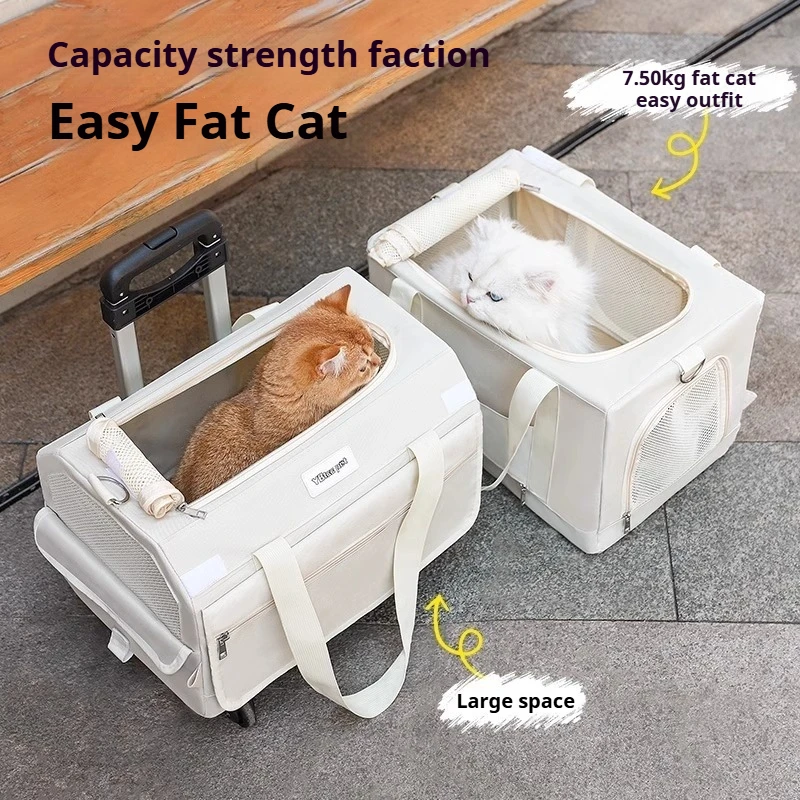 Double Layer Breathable Pet Carrier with Wheels Foldable Outdoor Travel Cat Trolley Case for Two Cats Portable Pet Trolley bag - Image 4