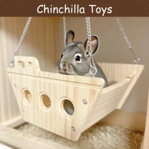 Wooden Pet Hammock Platform For Rabbits Chinchillas Hamsters Pine Wood Safe Chew Proof Cage Accessory With Adjustable Chain