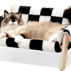 Mewoofun Cat Couch Bed Pet Sofa Wooden Indoor Elevated Cat Beds with Removable Mattress Cover Suitable for Animal Chessboard M