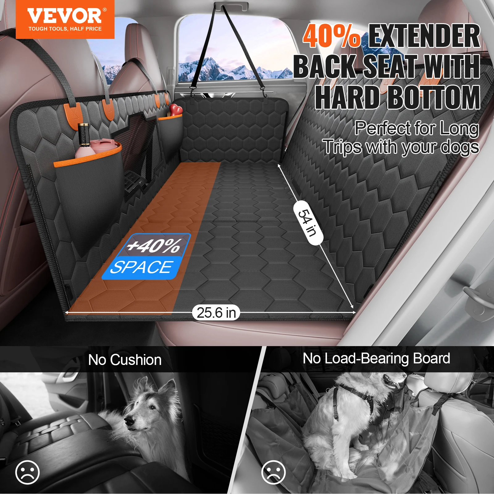 SucceBuy Back Seat Extender Dog Car Seat Cover for Back Seat Bed with Mesh Window and Storage Pocket Supports 350lbs Dog Hammock - Image 2