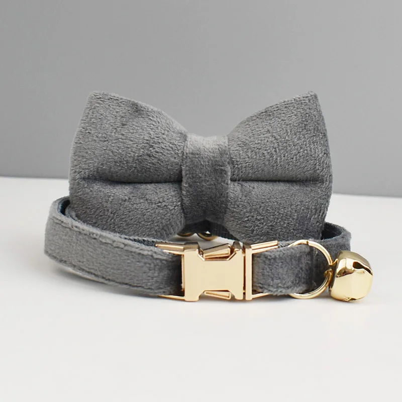 Personalized Velvet Cat Collar Luxury Cat Collar INS Wind Velvet Cat Collar Personalized Cat Collar with Name Plate Bell Bow tie - Image 13