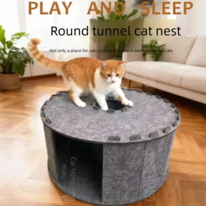 Felt Cat Tunnel, S-Shape Cat Maze with Hideout Holes & Curves, Interactive Pet Bed House for Indoor Cats & Kittens Play