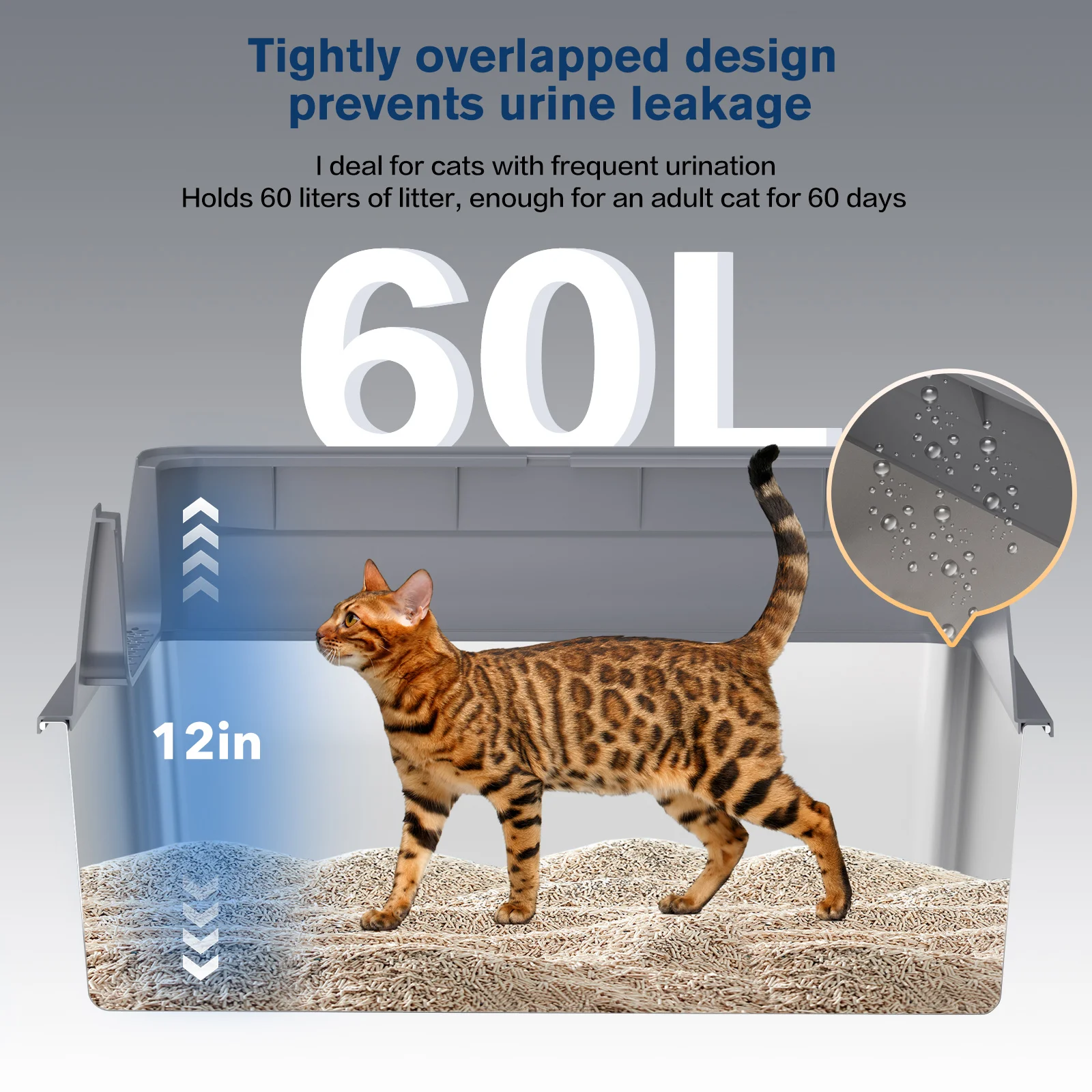 Extra Large XXL Stainless Steel Cat Litter Box with Lid, 26" L x 18" W x 12" H Metal Litter Box with Hight Sides for Big Cats - Image 3
