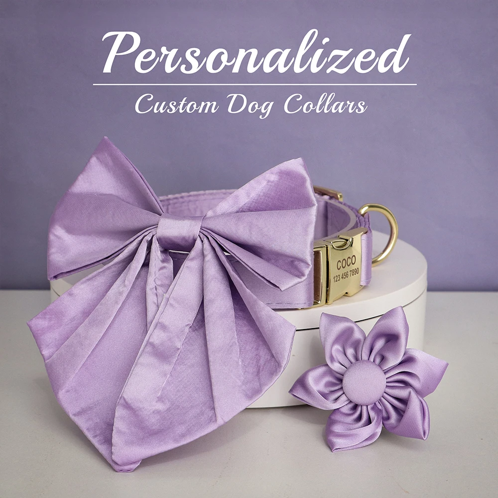 Personalized Silk Dog Collar Adjustable Durable Dog Collar with Bowtie Flower For Small Medium Large Dogs Wedding Bowtie Collars - Image 21