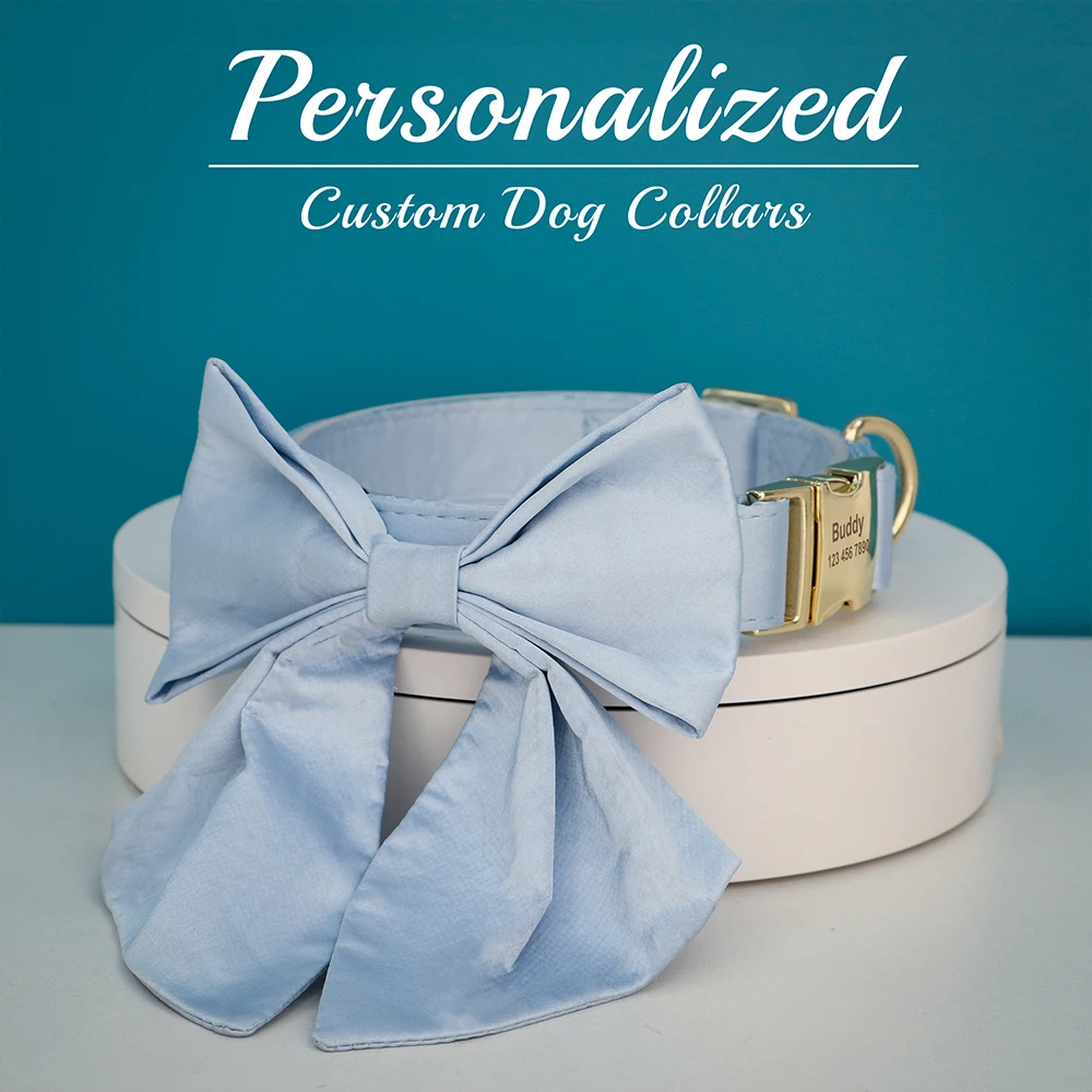 Personalized Silk Dog Collar Adjustable Durable Dog Collar with Bowtie Flower For Small Medium Large Dogs Wedding Bowtie Collars - Image 13