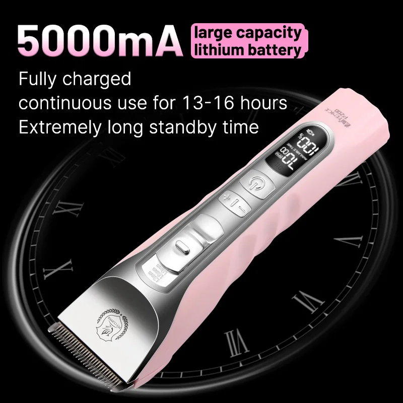 Fenice Sakura Pink Dog Hair Cutting Machine 5000mA Capacity Cordless LCD Screen Pet Dog Grooming Clipper Rechargeable Shaver Set - Image 2