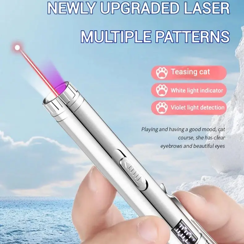 Interactive USB Rechargeable Cat Laser Pointer Stainless Steel 3 in 1 Toy with UV Light and LED Flashlight Durable Pet Training - Image 5