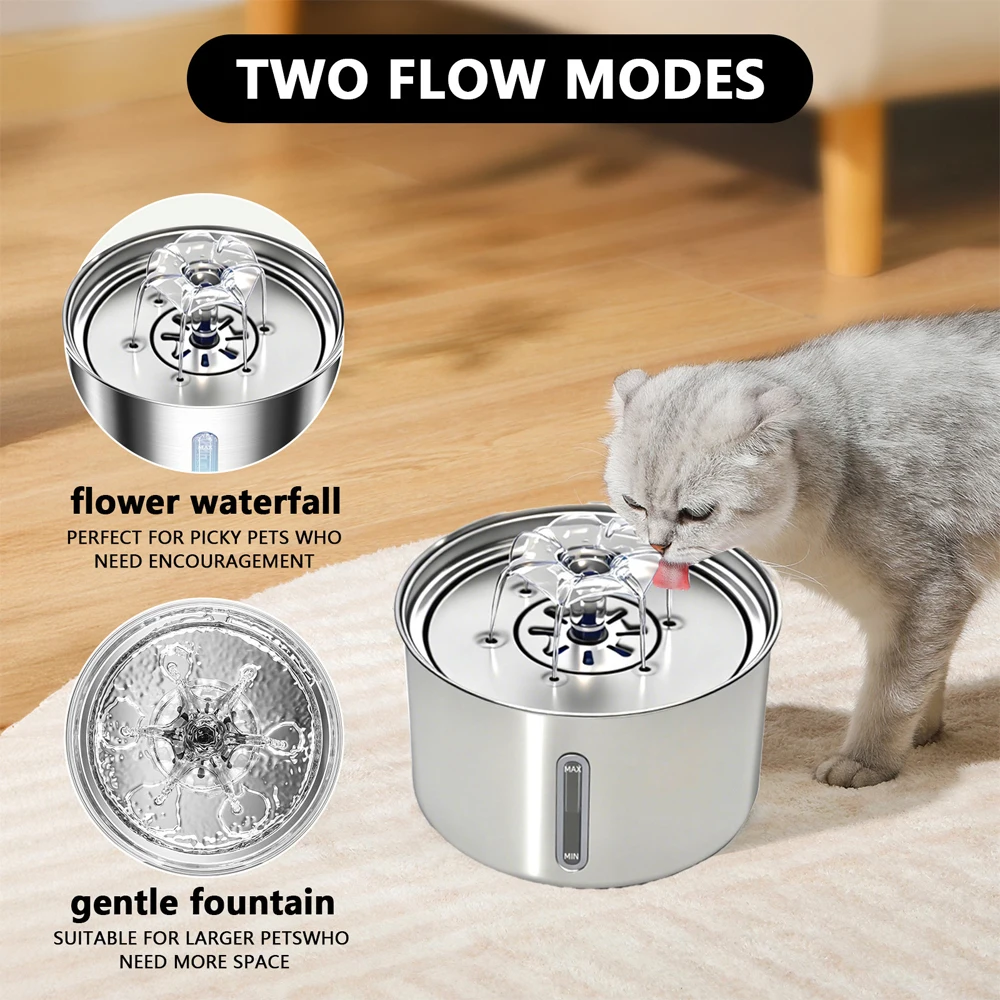 Stainless Steel Pet Water Fountain Cat Automatic Water Feeder USB Electric Mute for Cat Dog Filter Fountain Smart Drinking Bowl - Image 4