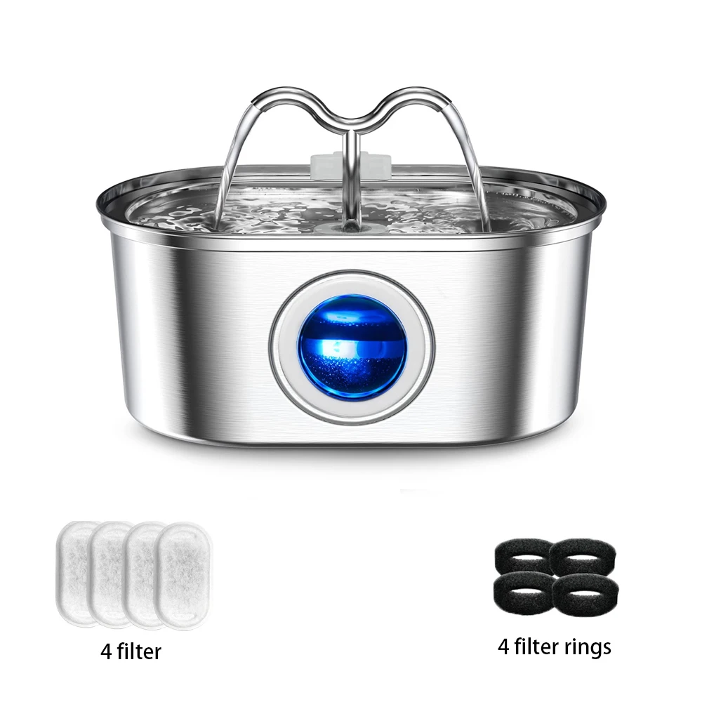 108oz/3.2L Cat Water Stainless Steel Pets Dispenser With LED Light Silent Pump Automatic Fountain For Cat Dog Drinking Bowl - Image 8