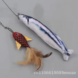 Telescopic Cat Fishing Stick with Catnip Replacement Fish Head Realistic Simulation Toy for Cats Red & White Fish Options