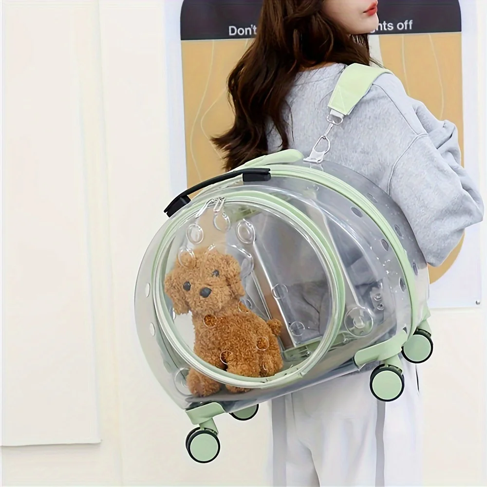1 Transparent Pet Carrying with Wheels Large Capacity Spaceman Capsule Backpack Cats Portable Trolley Bag Durable Plast - Image 7