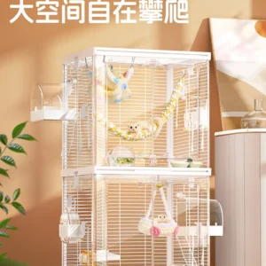 ‌Large Sugar Glider Home - 2-Story Wire Cage for Flying Squirrels Escape-Proof & Easy-Clean Premium Mobile Castle with Play Area