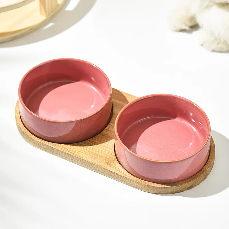 Dog Bowl Ceramic Matte Pet Bowl Cervical Spine Protector Anti Knock Over Wooden Tray Pet Feeding Supplies Cat Accessories - Image 5