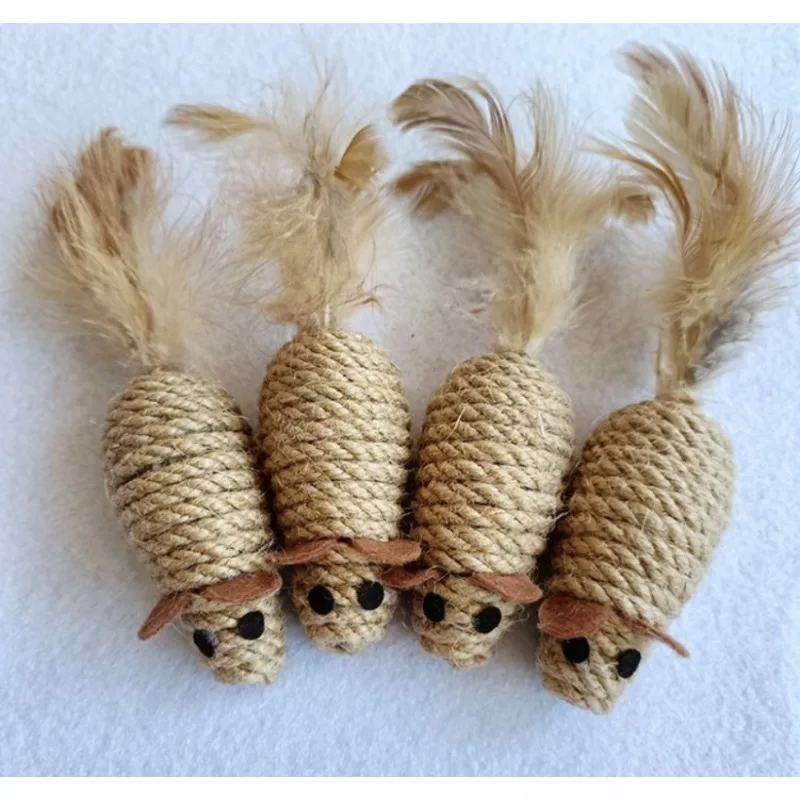 Toy With Rustling Hemp Rope Chicken Feather Toy Cat Mouse - Image 6