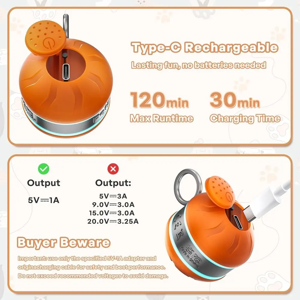 USB Rechargeable Interactive Cat Toy Ball Rotating Anti-Depression Cat Interactive Ball with Tail Bite Resistant - Image 3