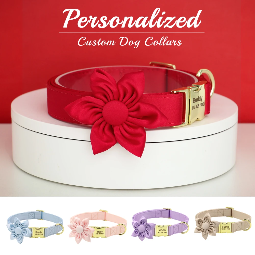 Personalized Silk Dog Collar Adjustable Durable Dog Collar with Bowtie Flower For Small Medium Large Dogs Wedding Bowtie Collars - Image 4