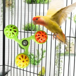 Funny Parrot Toys Interactive Rotating Windmill Toy with Bells Bird Cage Toy for Parrots for Stimulation Entertainment Play Chew