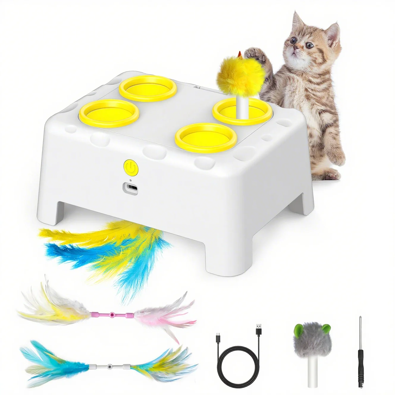 Whack A Mole Automatic Pop-Up Rechargeable Cat Toy - Interactive Play for Kittens & Cats