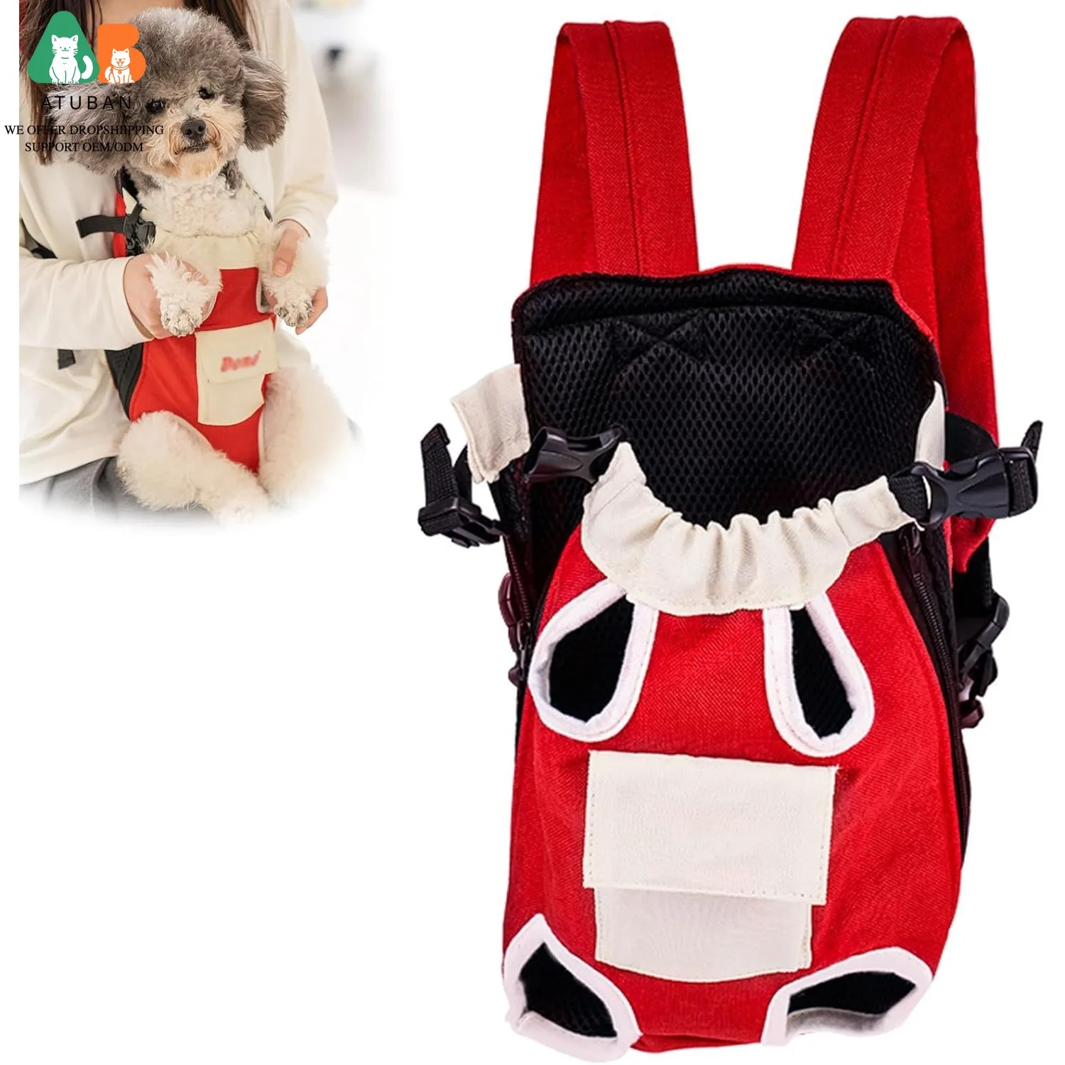 ATUBAN Pet Dog Front Carrier Backpacks, Cat Dog Backpack Carrier Legs Out Hands-Free Dog Travel Backpack for Cycling Outdoor Use - Image 8