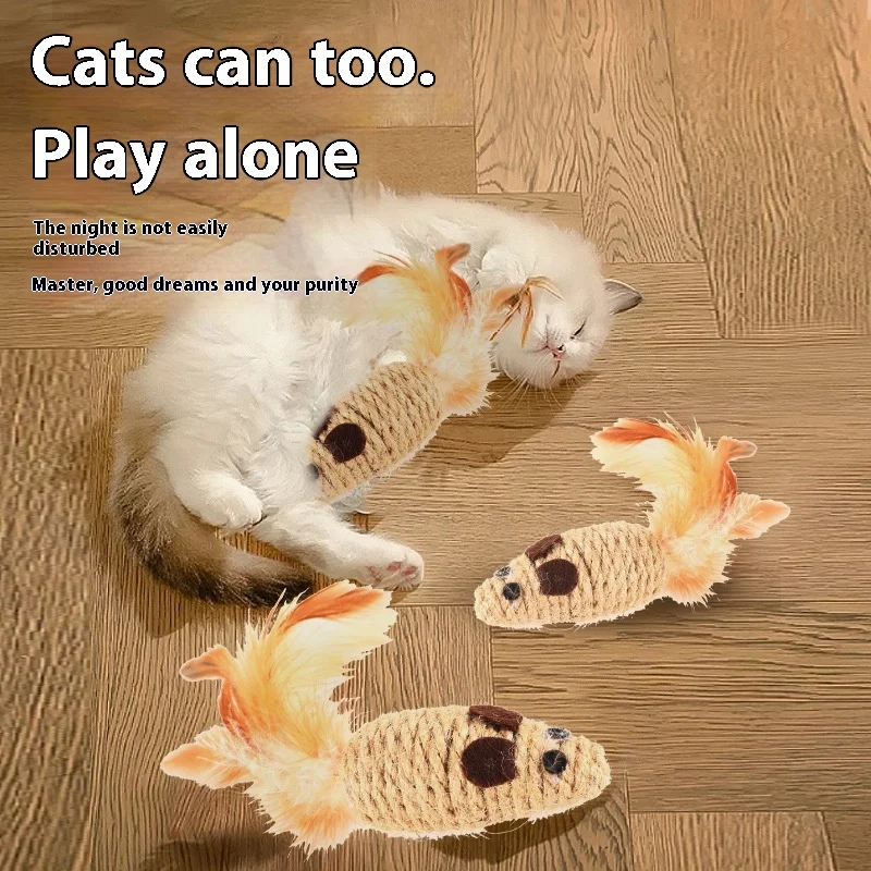 Toy With Rustling Hemp Rope Chicken Feather Toy Cat Mouse - Image 2