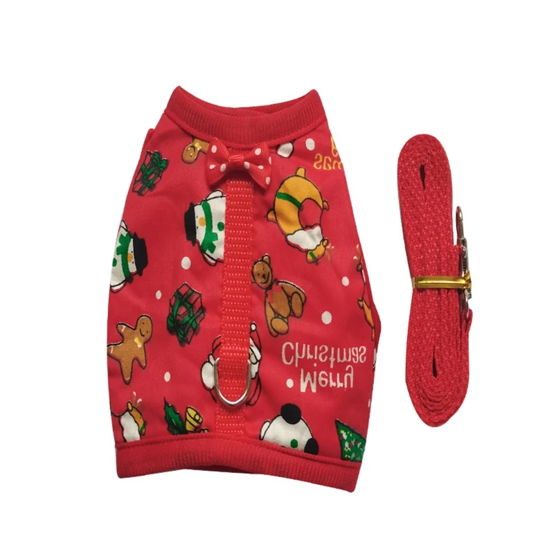 Rabbit Vest Small Pet Animal Harness Leash Set Escape Proof Cute Christmas Costume Red/Green for Hamster Mice Guinea Pig - Image 7