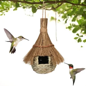 Hanging Bird House Hand Woven Grass Bird Hut Eco-friendly Birds Straw Cages Cozy Birds Nest Shelter from Cold Weather