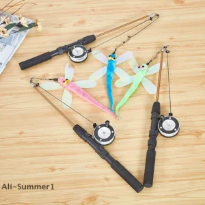 1Set Telescopic Cat Toy Fish Type Telescopic Feathers Funny Cat Stick Toys Pet Toy For Kitten Rods Simulation Fishing Rod