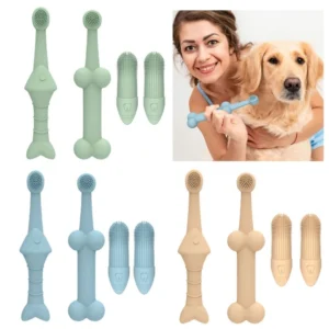 4PCS Pet Finger Toothbrush Cleaning Massager Treaning Healthy Teeth Suitable for Small Pet, for Dog 37JD