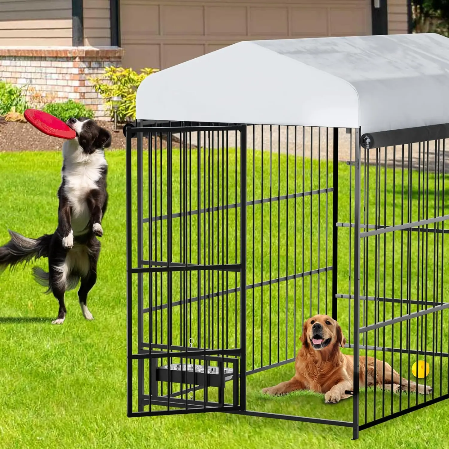 Large Dog Kennel Outside Heavy-Duty Outdoor Dog Cage Walk-in Pet Playpen with Roof, Double Lock, Enclosures with UV-Resistant - Image 4