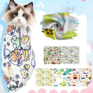 Cat Fixed Fabric Cartoon Printed Self-Adhesive Anti Scratch Anti Bite And Escape Cat Wrap Fabric Pet Grooming Restraint Bag