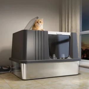 Large Stainless Steel Cat Litter Box Enclosed Anti-Splash Toilet Odor-Proof & Non-Spill Design for Cats Premium Pet Supplies
