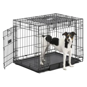 Medium Ovation Double Door 30inch Folding Metal Dog Crate, Front and Up amp Away Side Doors, SpaceSaving Design