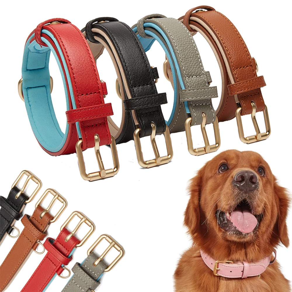Leather Dog Collar Big Small Dog Soft Padded Collar Adjustable Pet Products for Dog Accessories Dachshund Pitbull Bulldog Collar