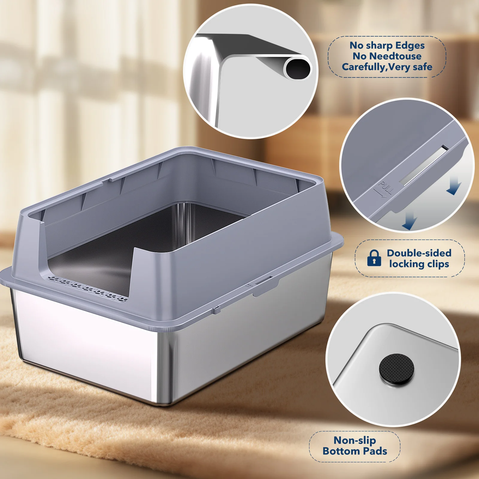 Extra Large XXL Stainless Steel Cat Litter Box with Lid, 26" L x 18" W x 12" H Metal Litter Box with Hight Sides for Big Cats - Image 5