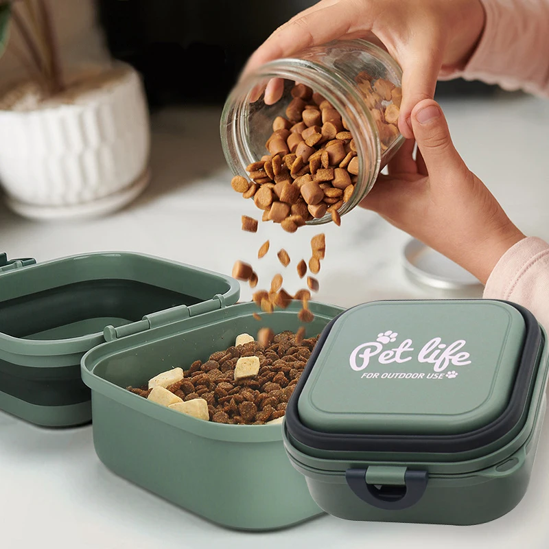 Pet Supplies Portable Dog Double Bowls Tableware Dog Feeder Bowls Folding Pet Bowls Outdoor 2-in-1 Pet Outdoor Travel Supplies - Image 2