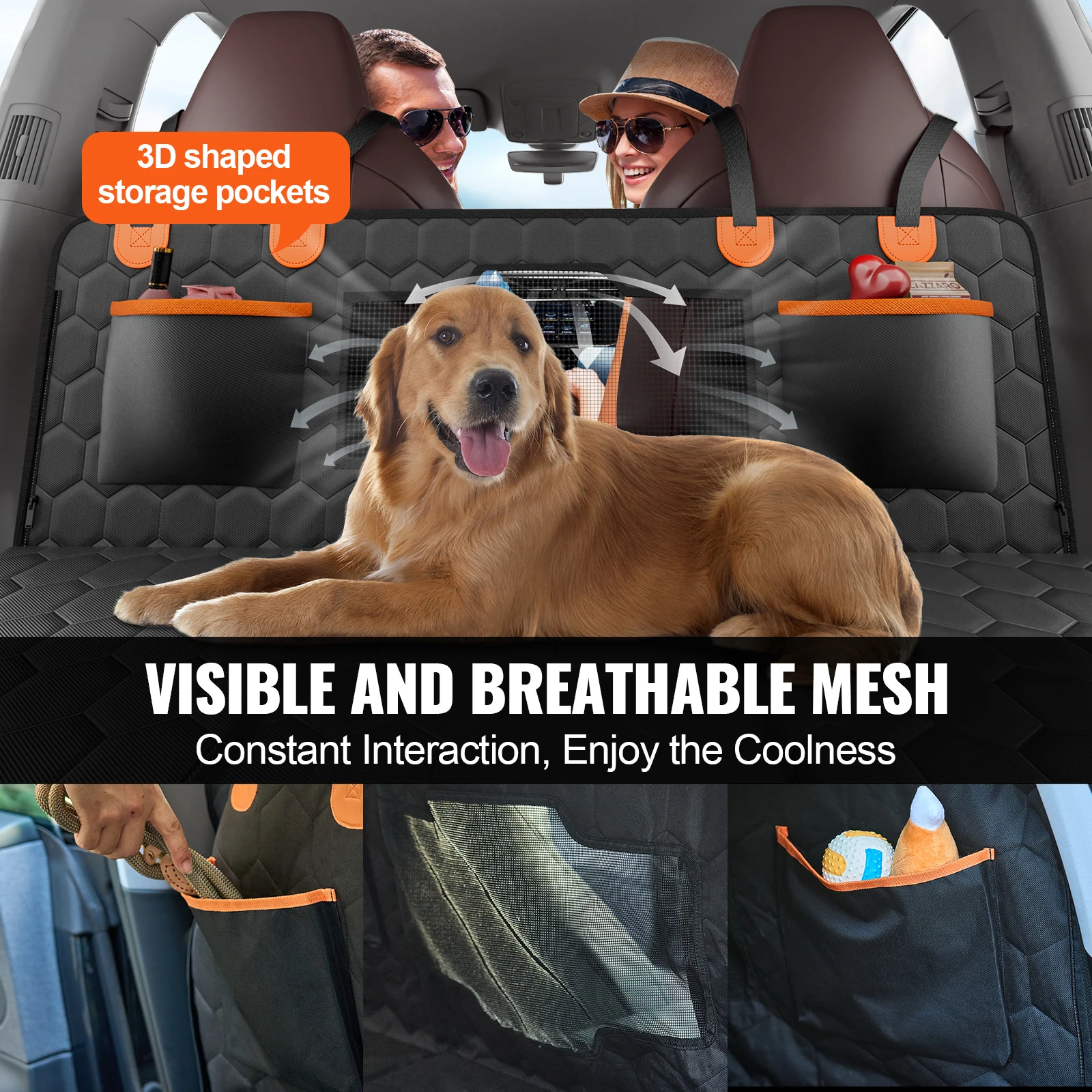 SucceBuy Back Seat Extender Dog Car Seat Cover for Back Seat Bed with Mesh Window and Storage Pocket Supports 350lbs Dog Hammock - Image 6