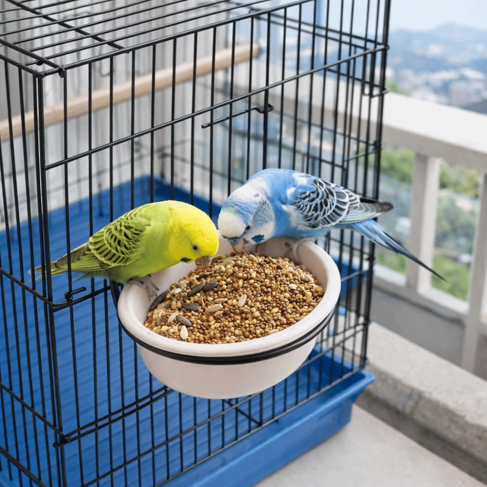Wide Mouth Hanging Ceramic Parrot Bowl Detachable with Stand Parrot Food Cup Prevents Spills Parrot Feeding Station Small Pets - Image 3