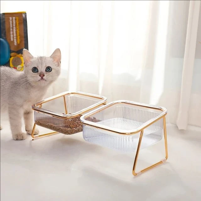 Cat Double Bowl New with Stand Pet Kitten Puppy Transparent Food Feeding Dish Metal Elevated Water Feeder Dog cats Bowl Supplies - Image 7