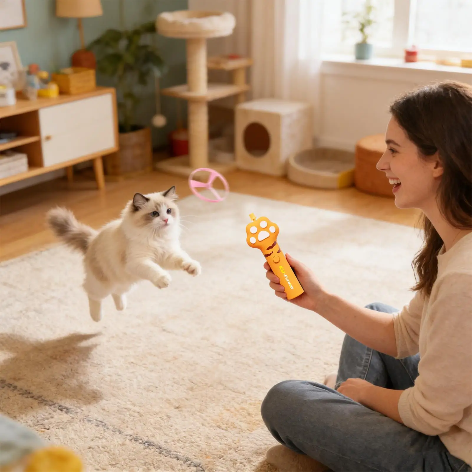 Cat Flying Disc Toy Rechargeable Kitten Flying Saucer Fetch Toy For Cats For Pet Christmas Halloween Birthday Party Enrichment - Image 2