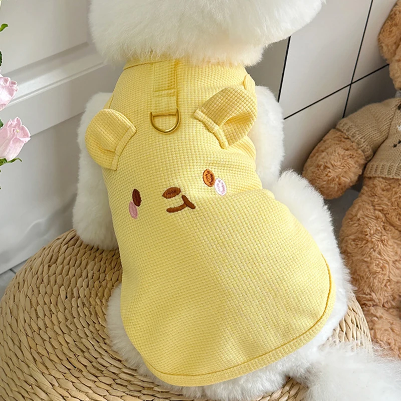 ♥Cute Bear Embroidered Dog Vest - Waffle Knit Pet Harness with D-Ring - Image 6