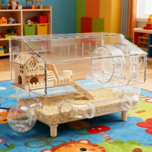 Dwarf Hamster Cage 2-Layer Clear Chinchilla Habitat 17.7x11x13.3 Inch Acrylic Small Animal House for Monitoring Breeding