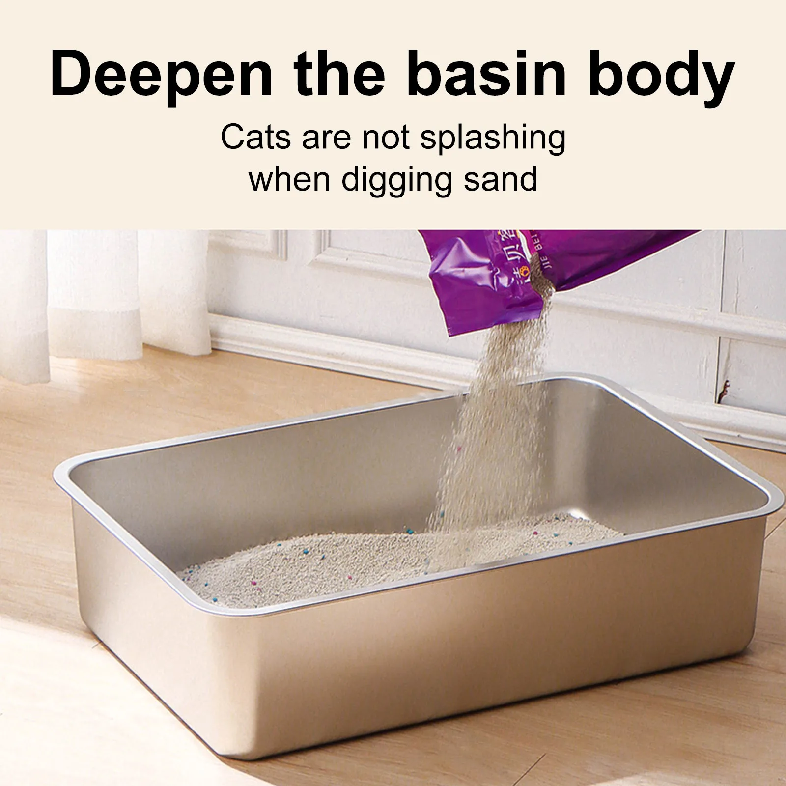 304 Stainless Steel Cat Litter Box Indoor Large Stainless Steel Litter Tray Metal High Sided Cat Pan Pet Cat Cleaning Supplies - Image 4