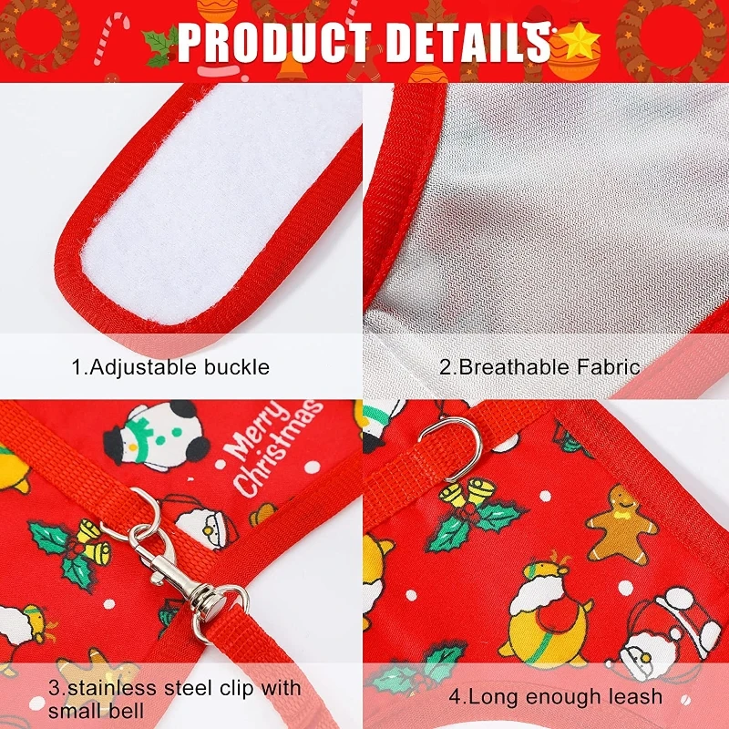 Rabbit Vest Small Pet Animal Harness Leash Set Escape Proof Cute Christmas Costume Red/Green for Hamster Mice Guinea Pig - Image 5