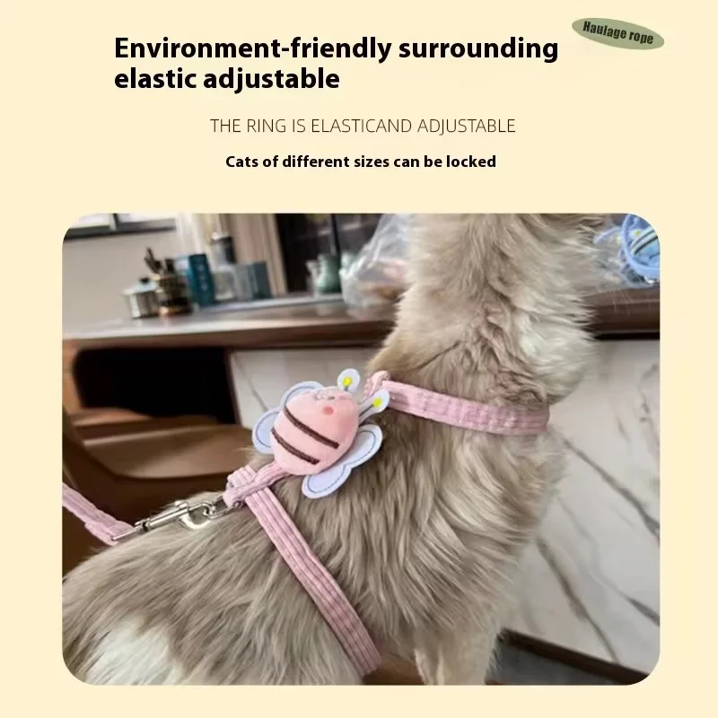 Bee Pattern Cat Small Dog Leash Anti Escape Special H Harness Web Red Adjustable Chest Strap For Walking Cats And Small Dogs - Image 2