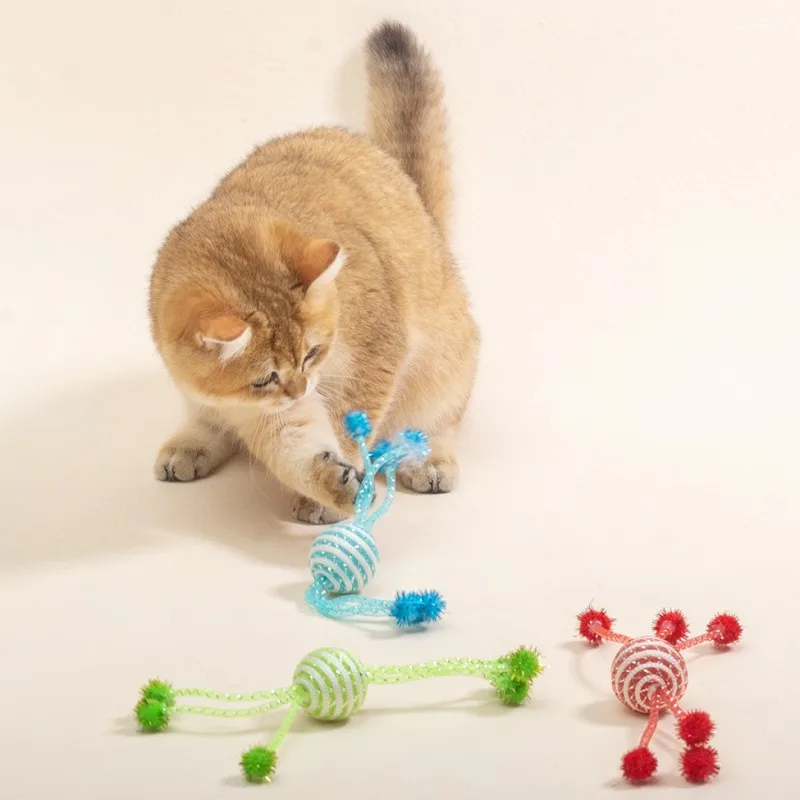 Cat Toy Self Hi Cats Sticks Cat Toys Interactive 2PC Ropes Ball Toys for Cats Teasing Bite-resistant Wool Ball 2PCS Pet Products - Image 4