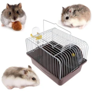 Pet Hamster Cage with Running Wheel Water Bottle Food Basin Portable Carrier House Mice Home Habitat for Going Out, Traveling