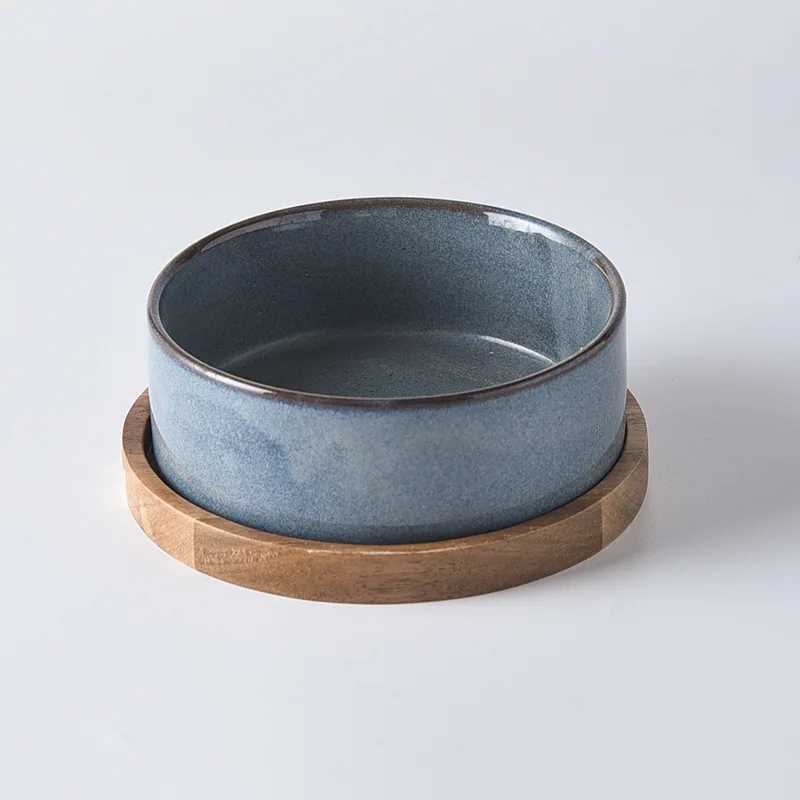 Dog Bowl Ceramic Matte Pet Bowl Cervical Spine Protector Anti Knock Over Wooden Tray Pet Feeding Supplies Cat Accessories - Image 7