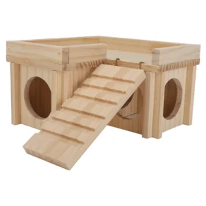 Hamster House Multi Rooms Wooden Hideout Tunnel Toy Small Pet Hut with Ladder for Golden Bear