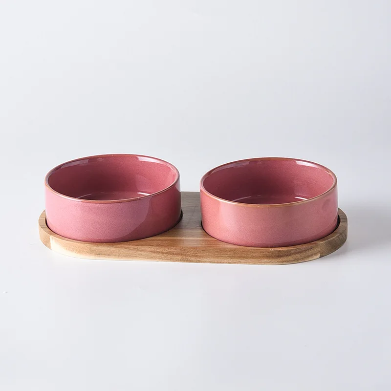 Dog Bowl Ceramic Matte Pet Bowl Cervical Spine Protector Anti Knock Over Wooden Tray Pet Feeding Supplies Cat Accessories - Image 9
